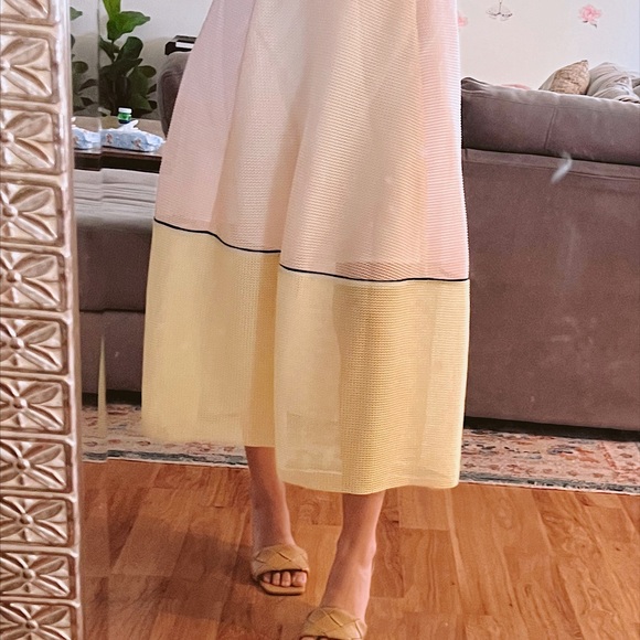 MAJE puff midi scuba colorblock high rise skirt yellow pink - Picture 6 of 6